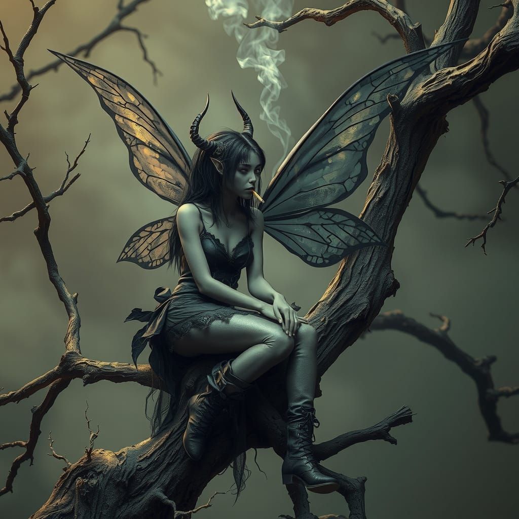 Dark Fantasy Fairy Smoking Cigarette in Digital Art