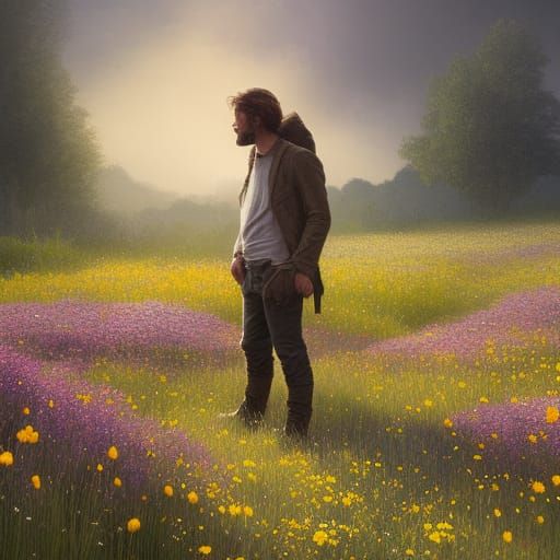 French Man Portrait in Wildflower Meadow
