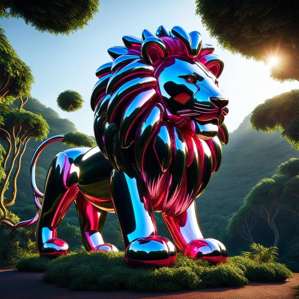 Balloon Lion in Jungle, Jeff Koons Style