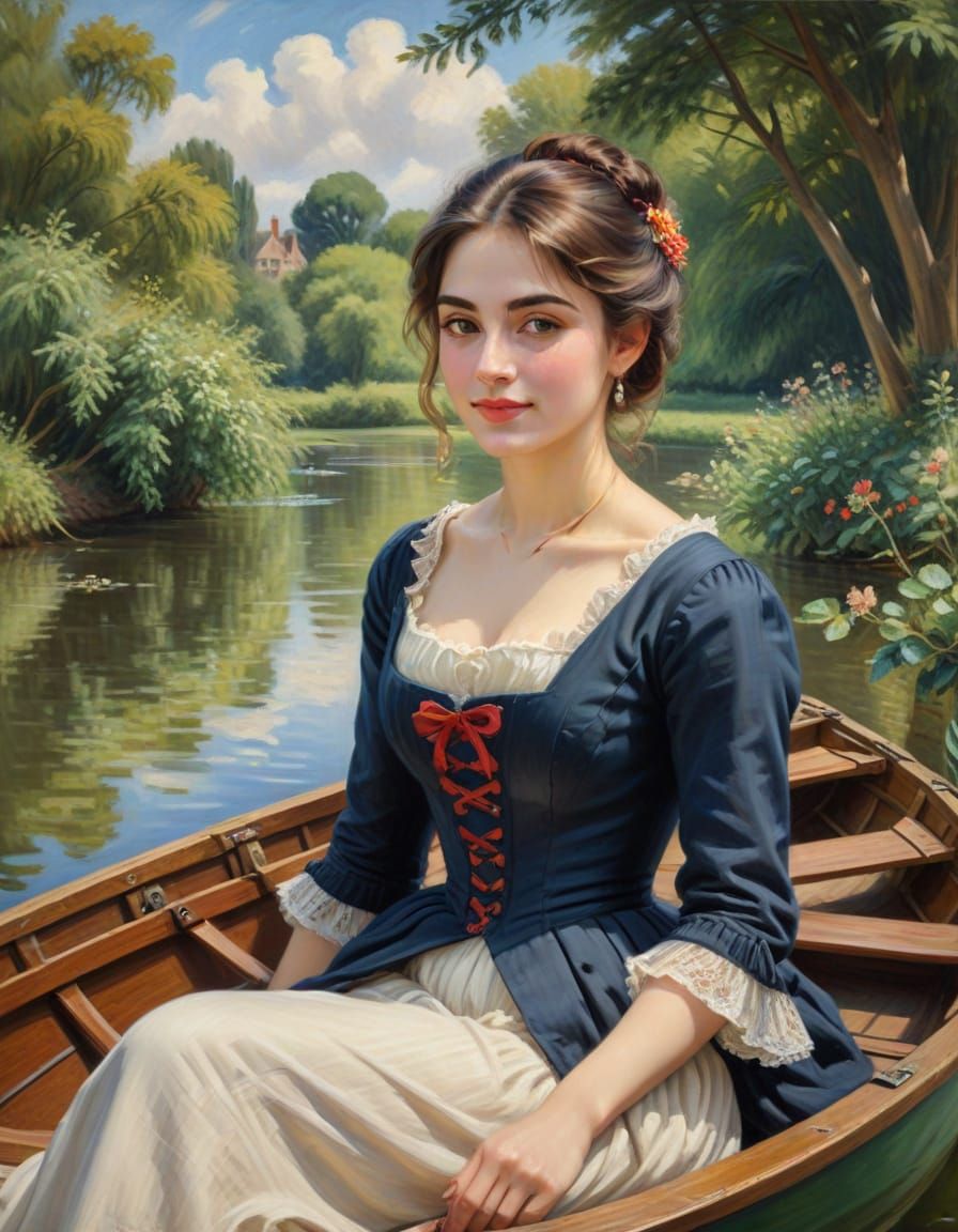 Elegant Victorian Lady in a Serene River Scene