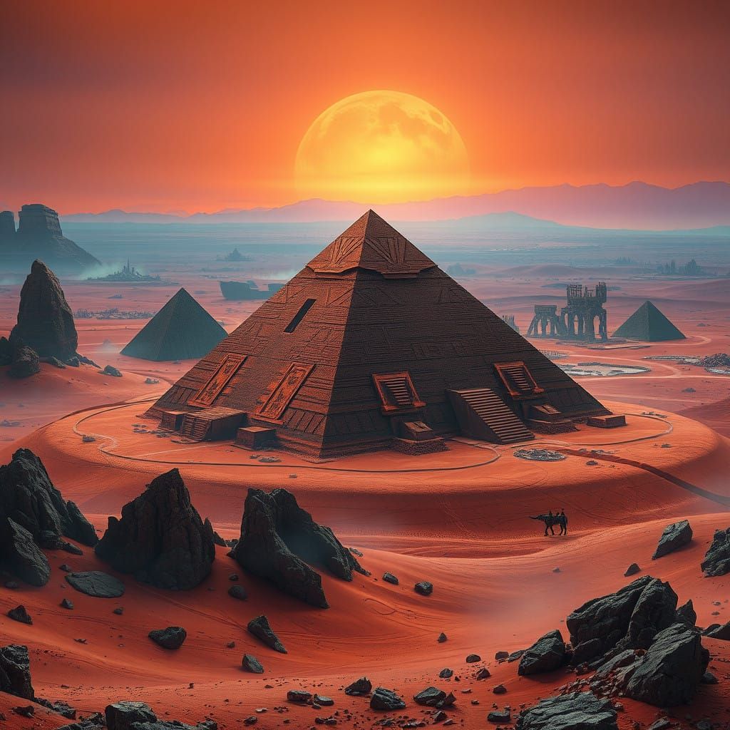 Majestic Martian Pyramid Complex in Vibrant, Otherworldly La...