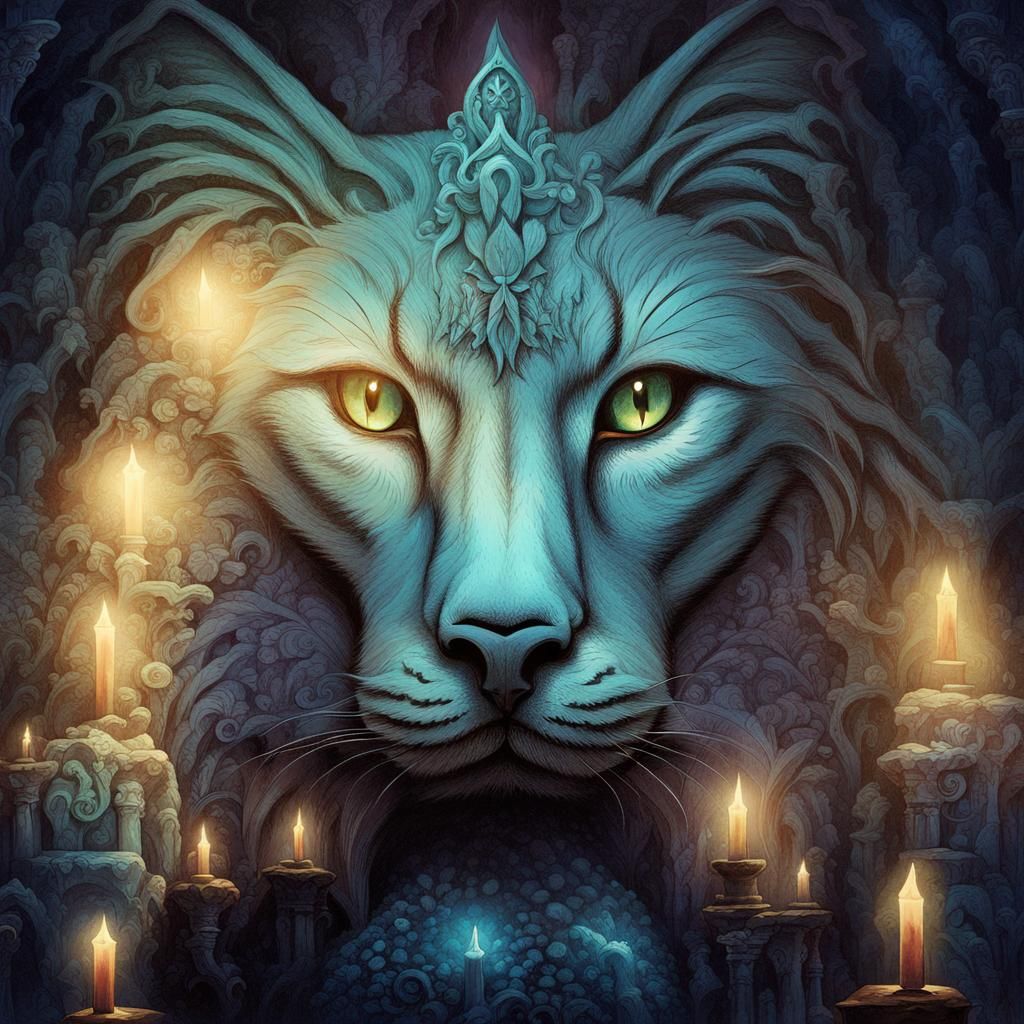 Mysterious Cat in Baroque Fantasy Illustration