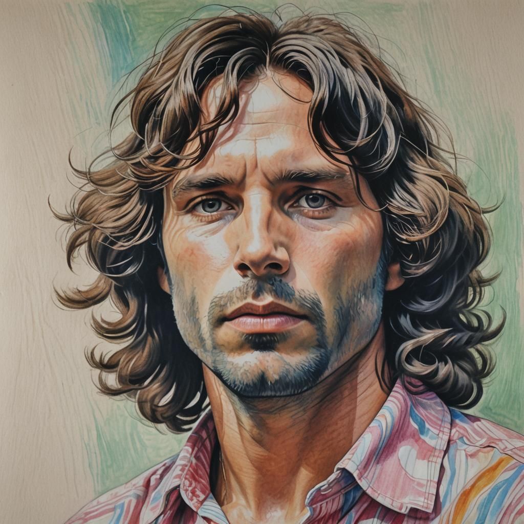 color pencil sketch of a half side portrait of jim morrison....