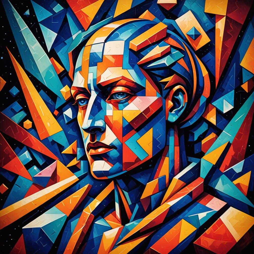 Cubist Astral Figure in Liminal Space