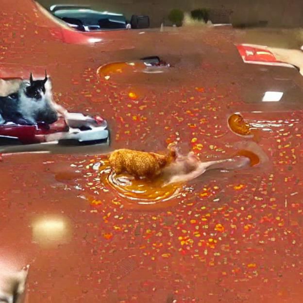 Cat Jumps into Puddle in Parking Lot