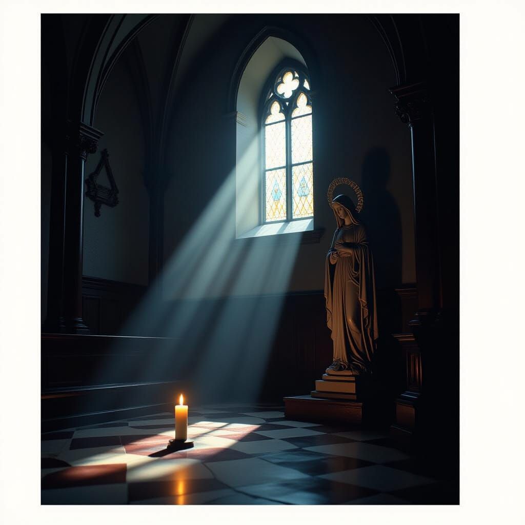 Ethereal Light Illuminates Madonna Statue in Church