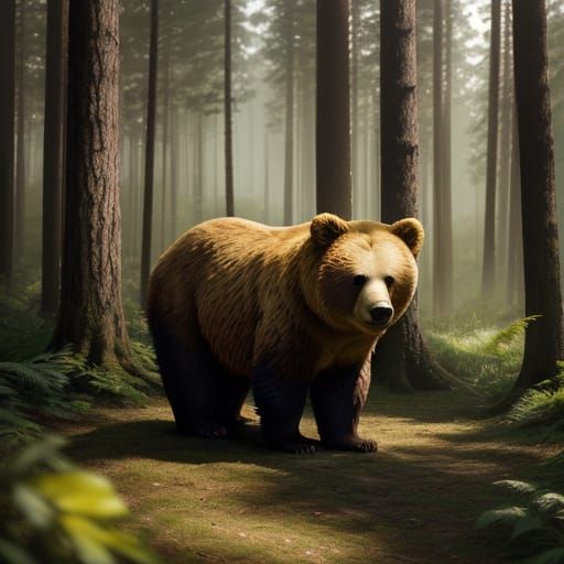 Ethereal Bear in Sunlit Forest