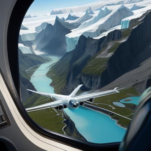 Hanging Gardens of Babylon on Airplane Over Glacier