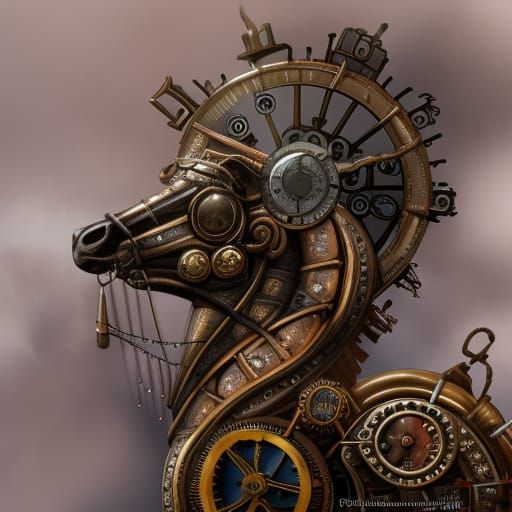 Steampunk Horse in Ornate Bronze and Copper Armor