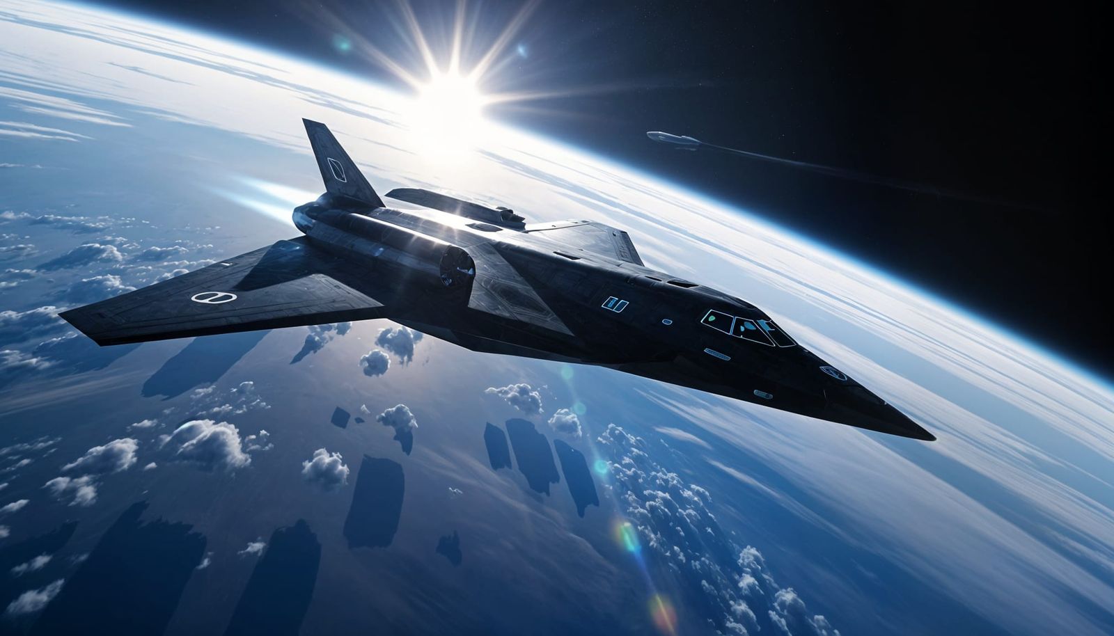 Massive Stealth Bomber Spaceship in Earth Orbit