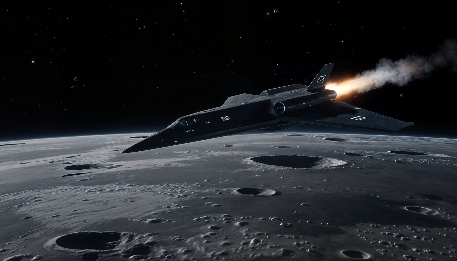 Massive Stealth Bomber Spaceship in Earth Orbit