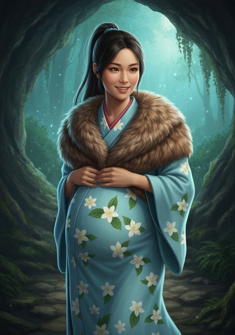 Pregnant Japanese Woman in Kimono, Ethereal Fantasy Art