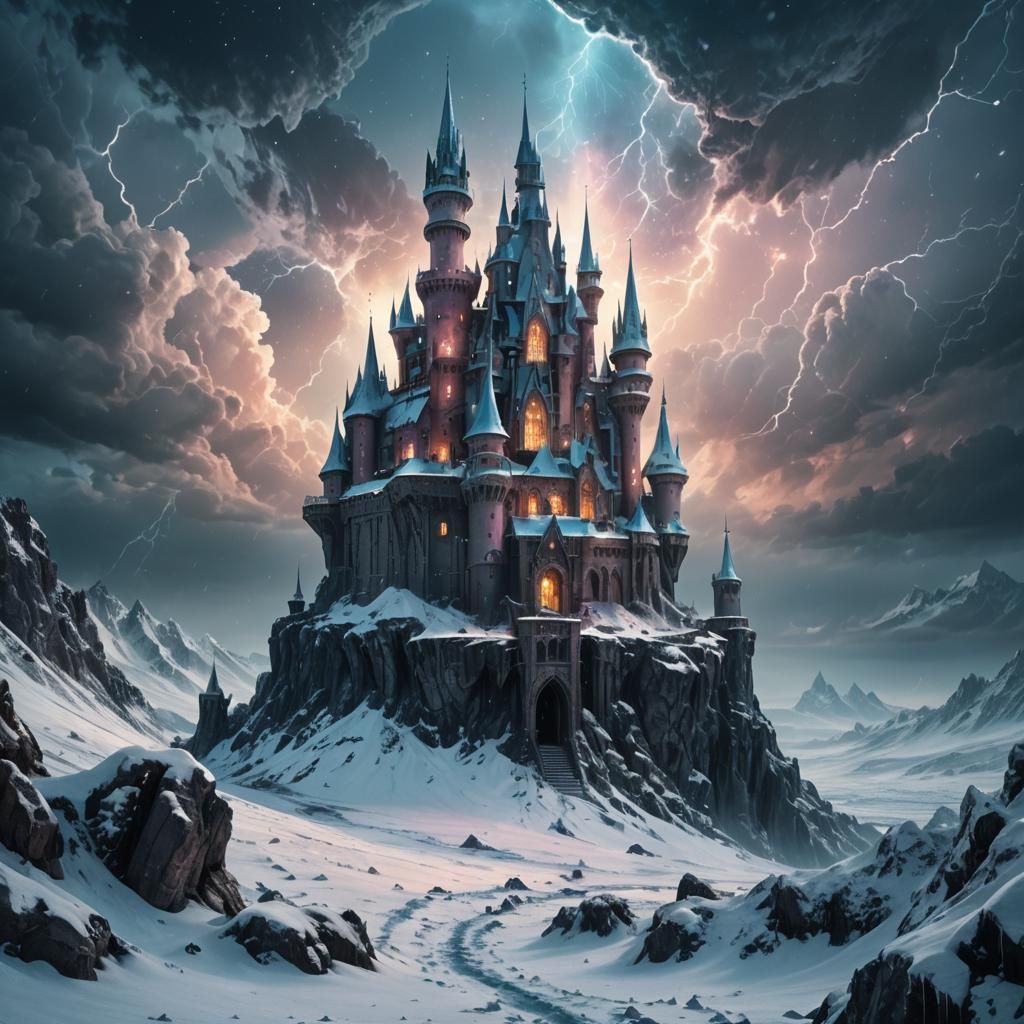 Iridescent Witch's Castle on Alien Planet in Dreamlike Illus...