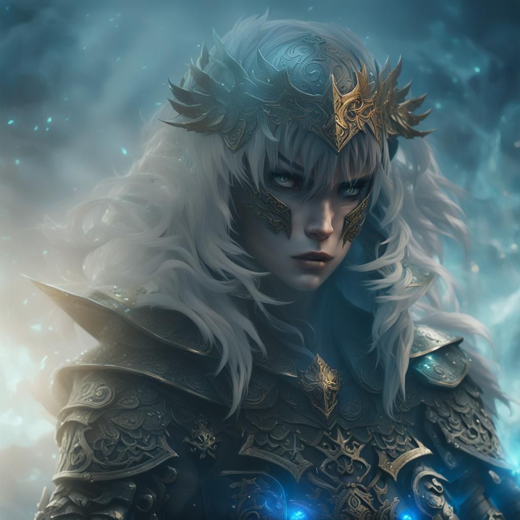 Mysterious Armored Warrior in Eerie Mist: 3D Anime Art