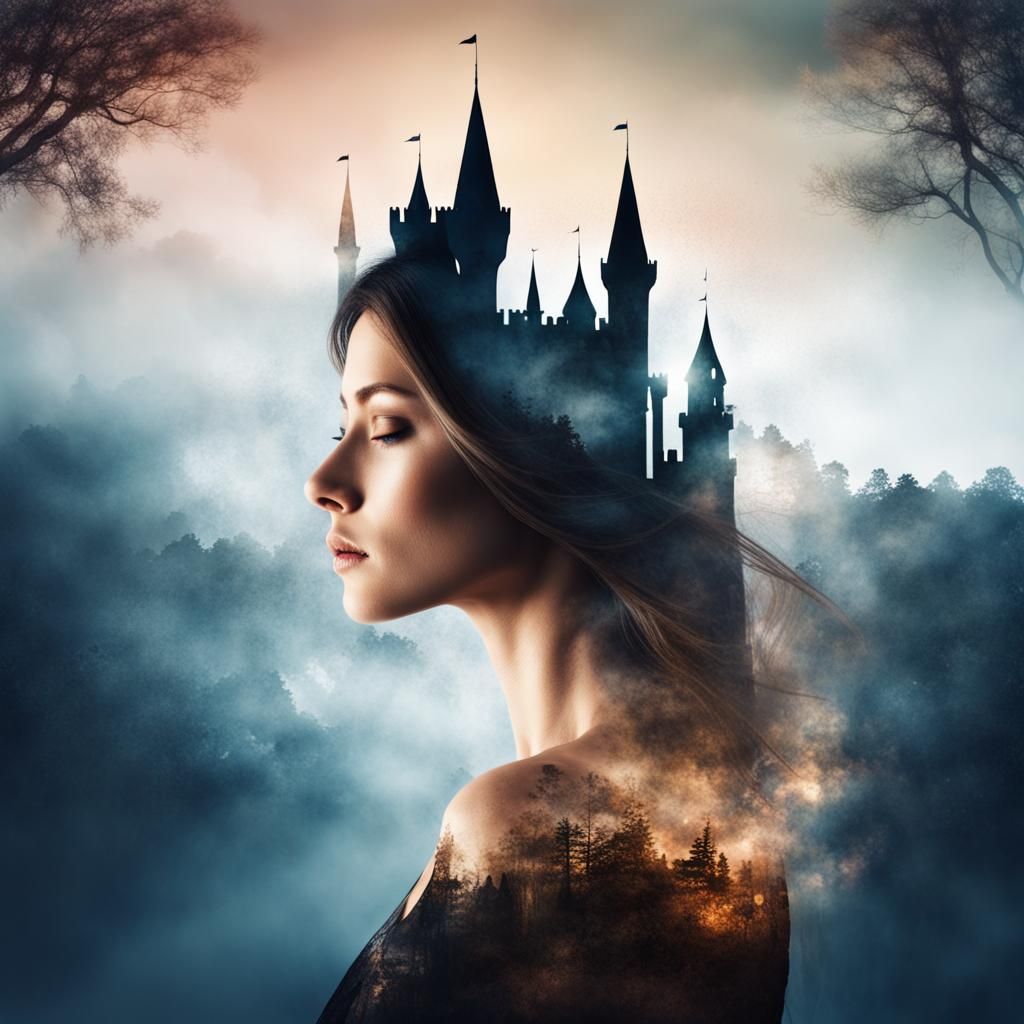 Fantasy Castle Landscape Inside Warrior Silhouette