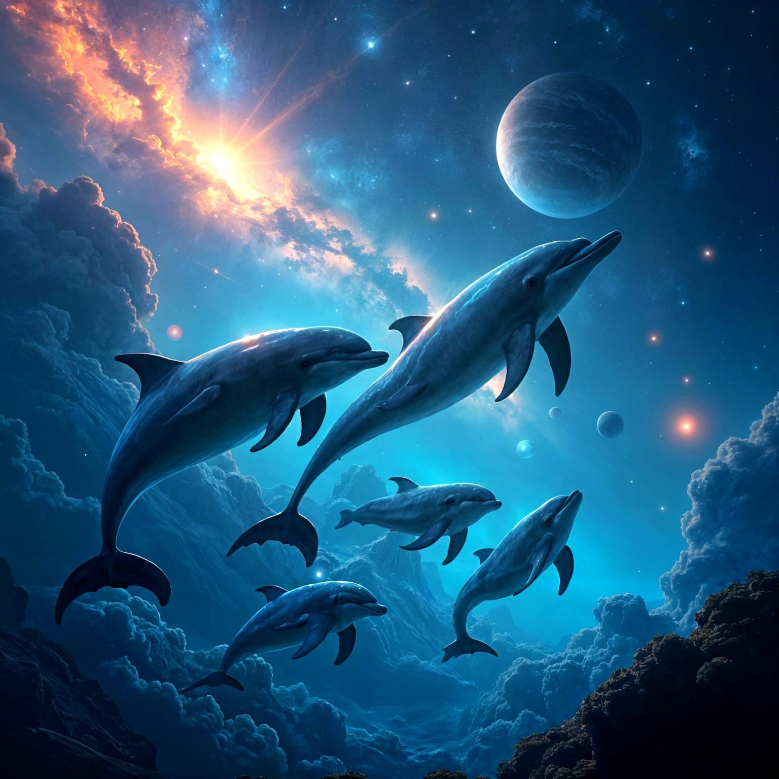 Dolphins in Cosmic Dreamscape