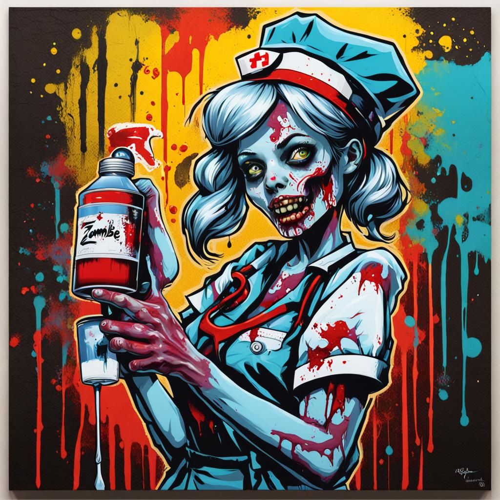 Zombie Nurse Pin-Up in Graffiti Art Style