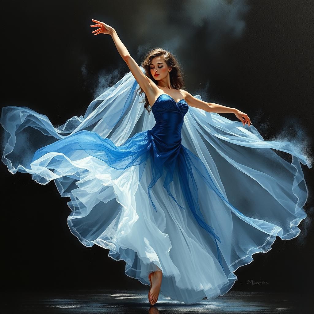 Mist Dancer in Blue: An Oil Painting
