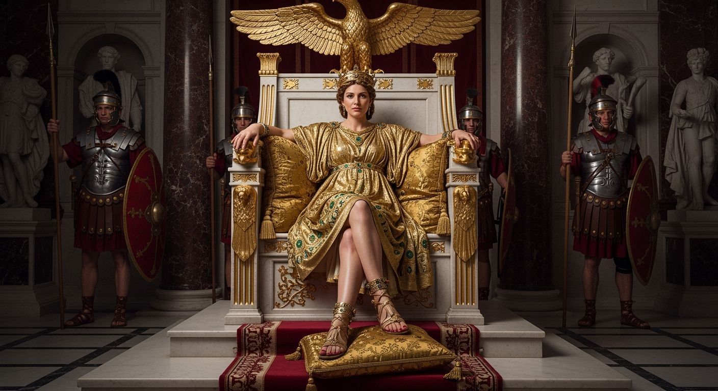 Empress Messalina on Gold Throne in Opulent Throne Room