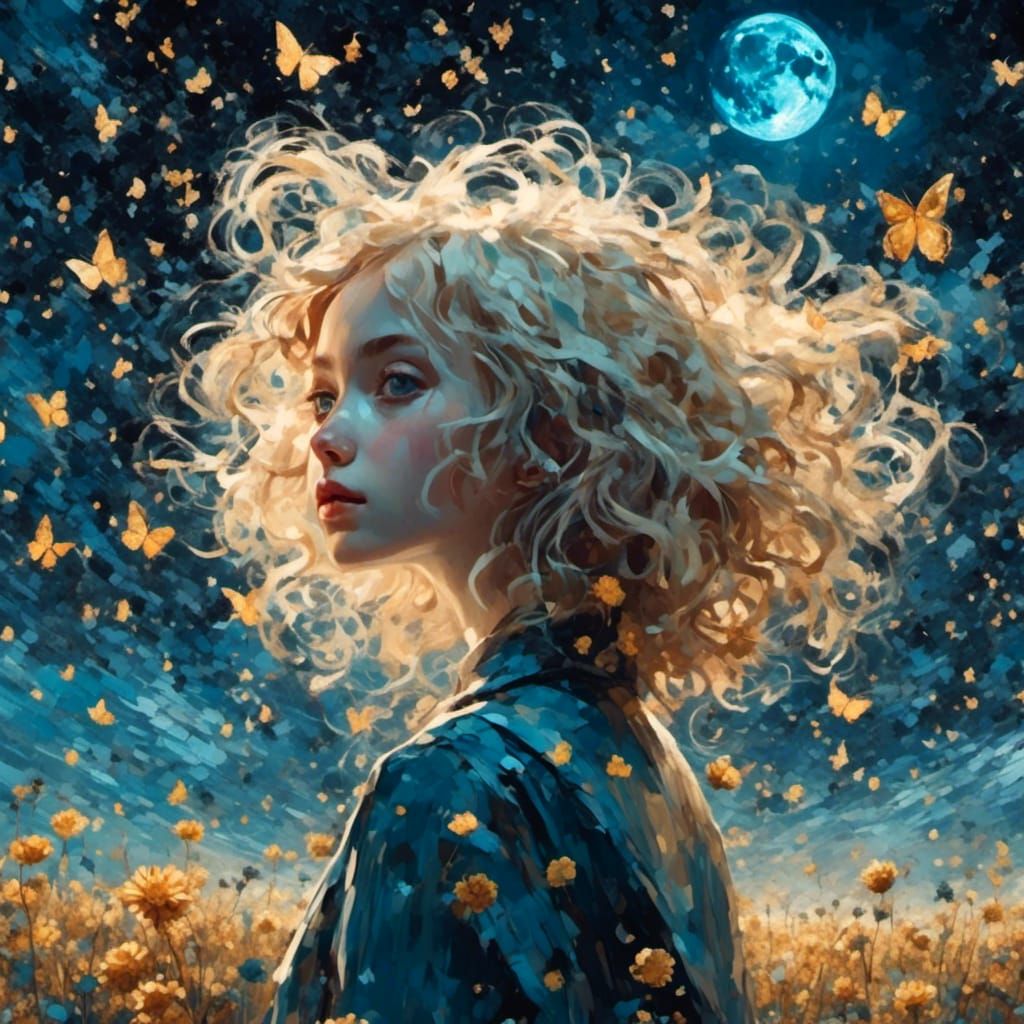 Billboard with Woman Underneath in Starry Sky