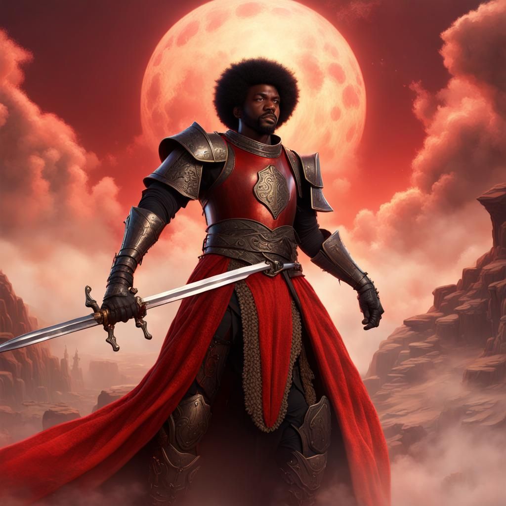 Black Knight Warrior with Sword in Fantasy Art