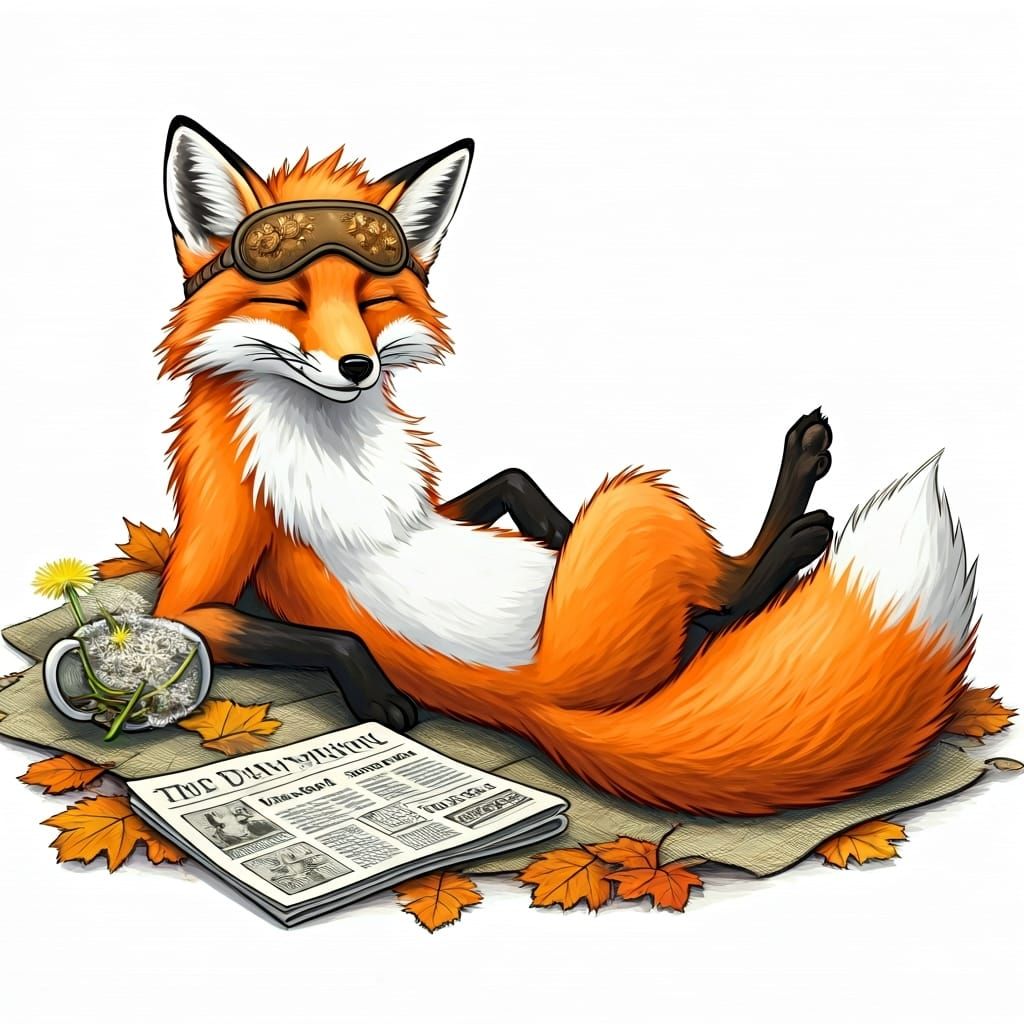 Fox's Carefree Autumn Nap: A Hand-Drawn Sketch