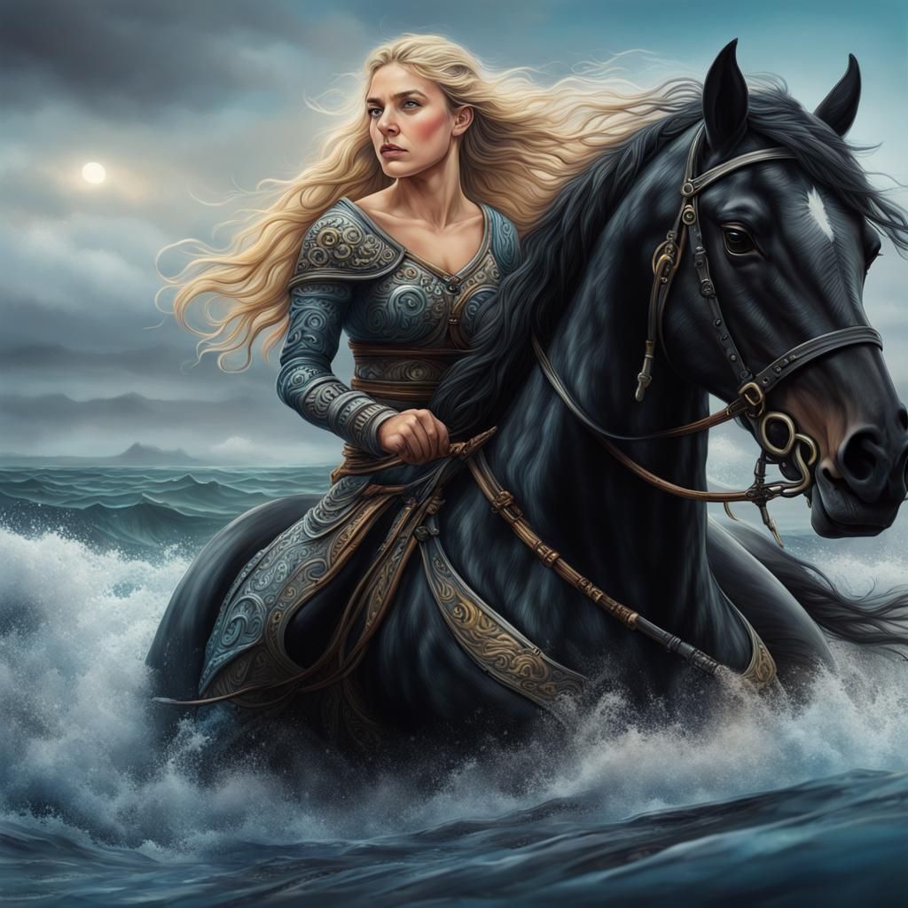 Viking Lady on Horse: Hyperrealistic Splash Art