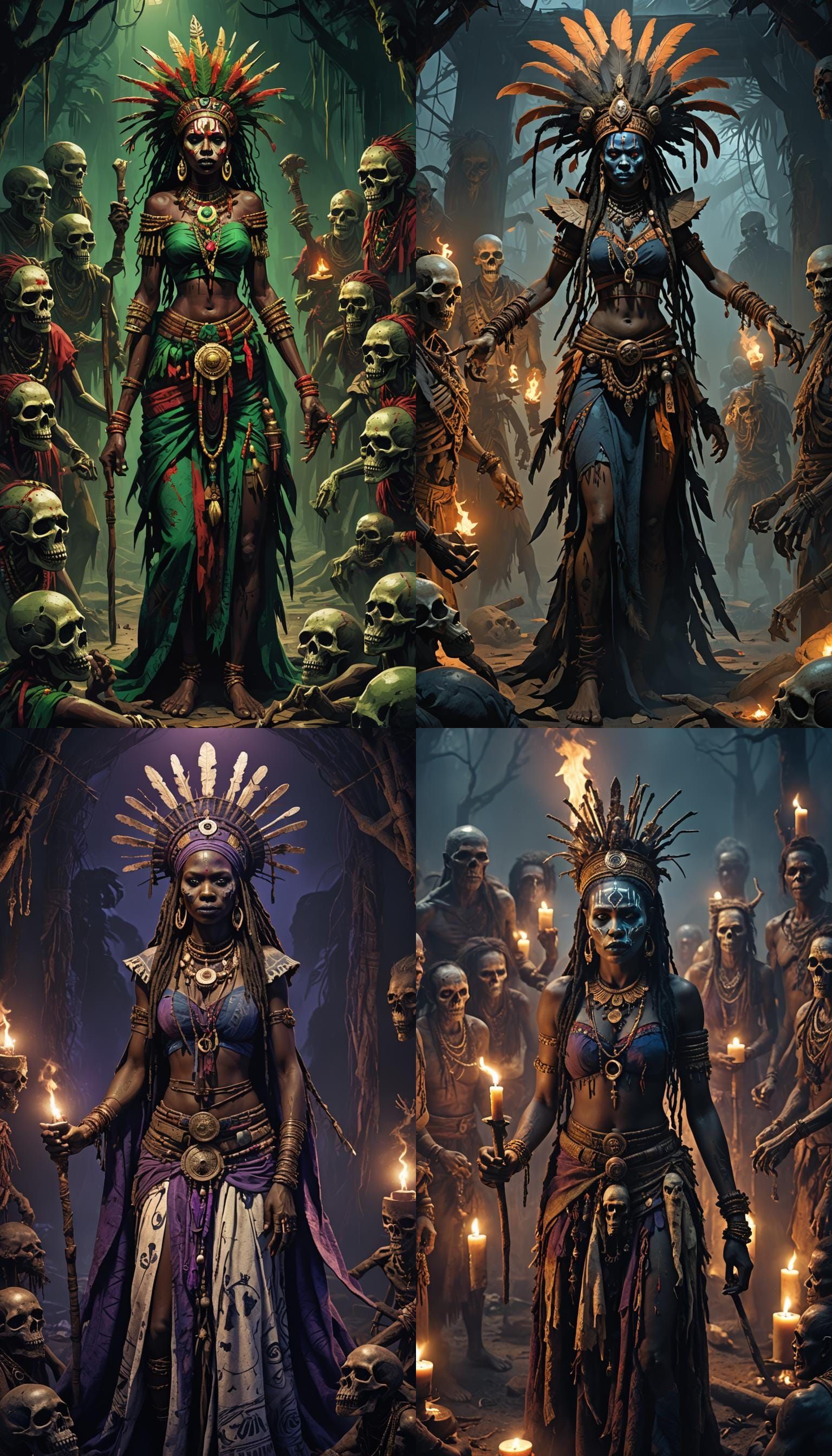 Voodoo Shaman with Zombies, Detailed Matte Painting