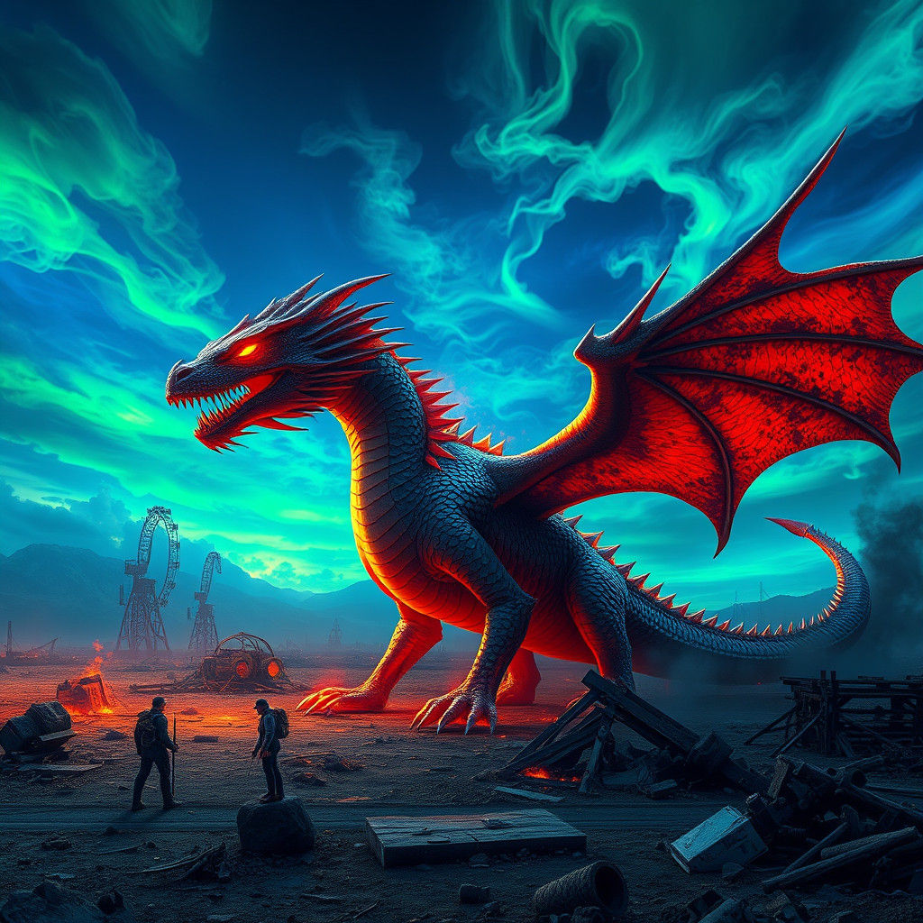 Nuclear Dragon in Apocalyptic Landscape