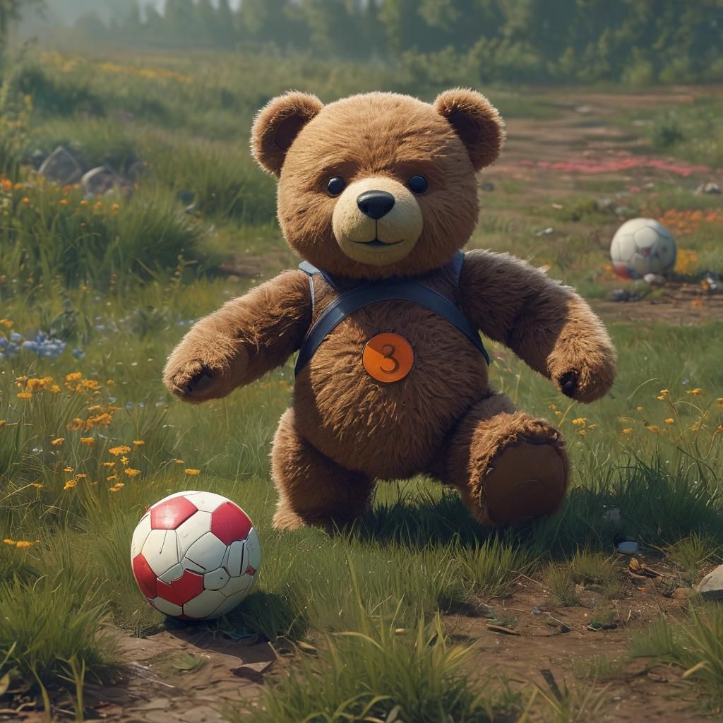 Teddy Bear Plays Soccer: Fantastical Concept Art
