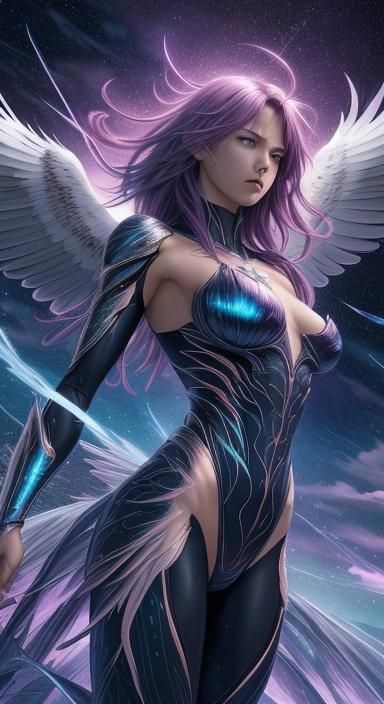 Colorful Eagle Soaring Through Starry Sky: Anime Style