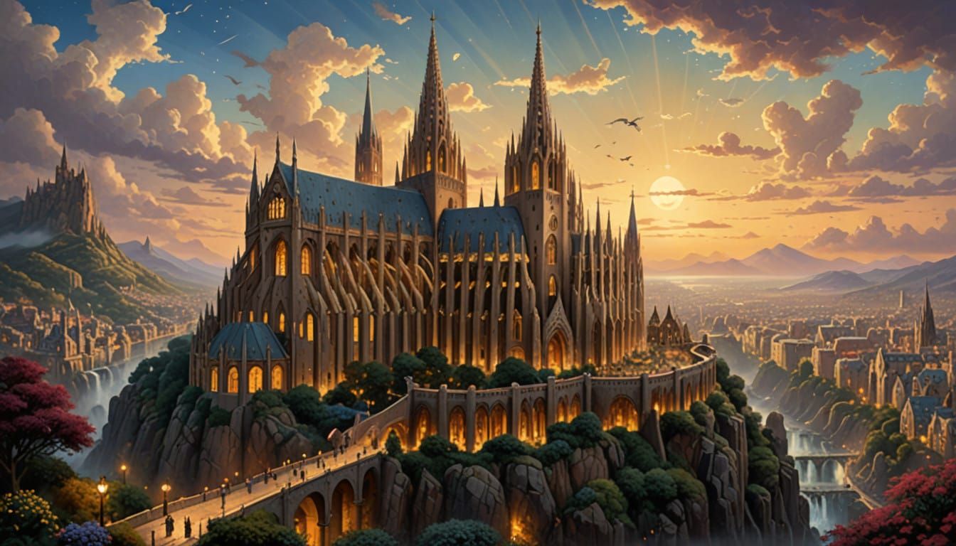 Hogwarts Castle in a Whimsical, Moonlit Scottish Landscape