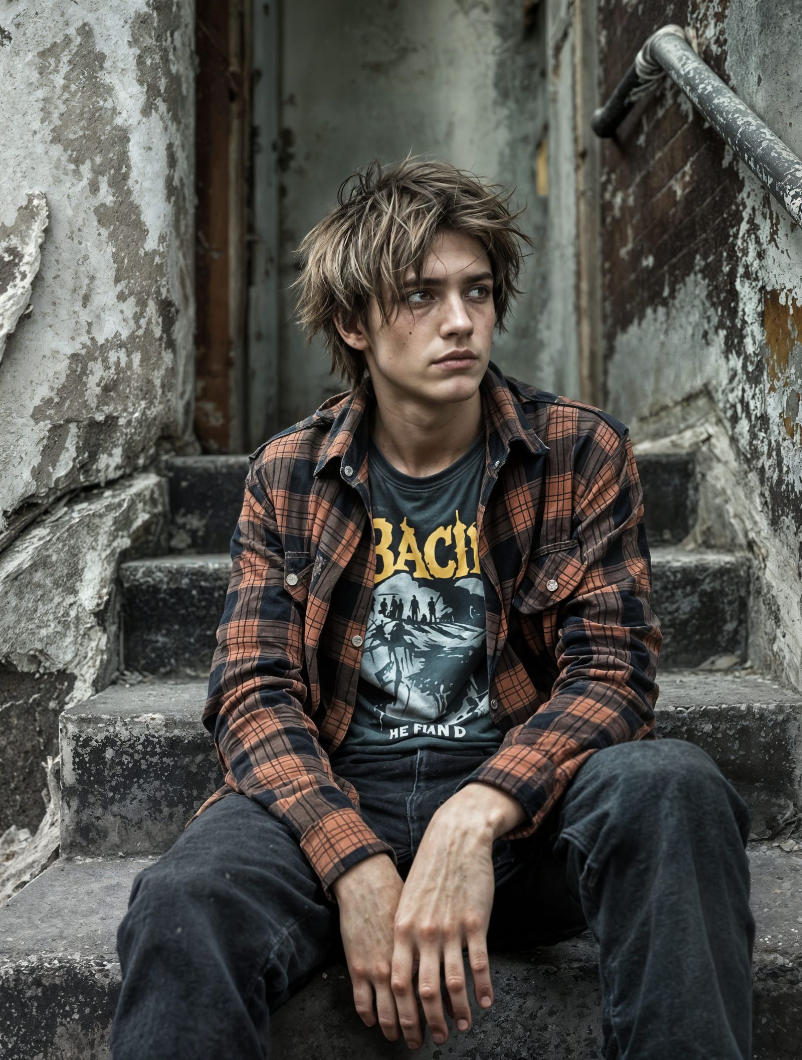 Grunge Youth in Faded Flannel