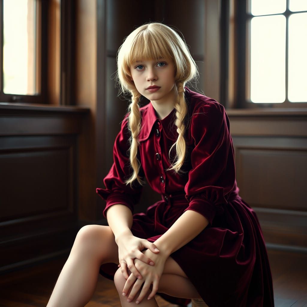 Androgynous Youth in Velvet Peter Pan Dress