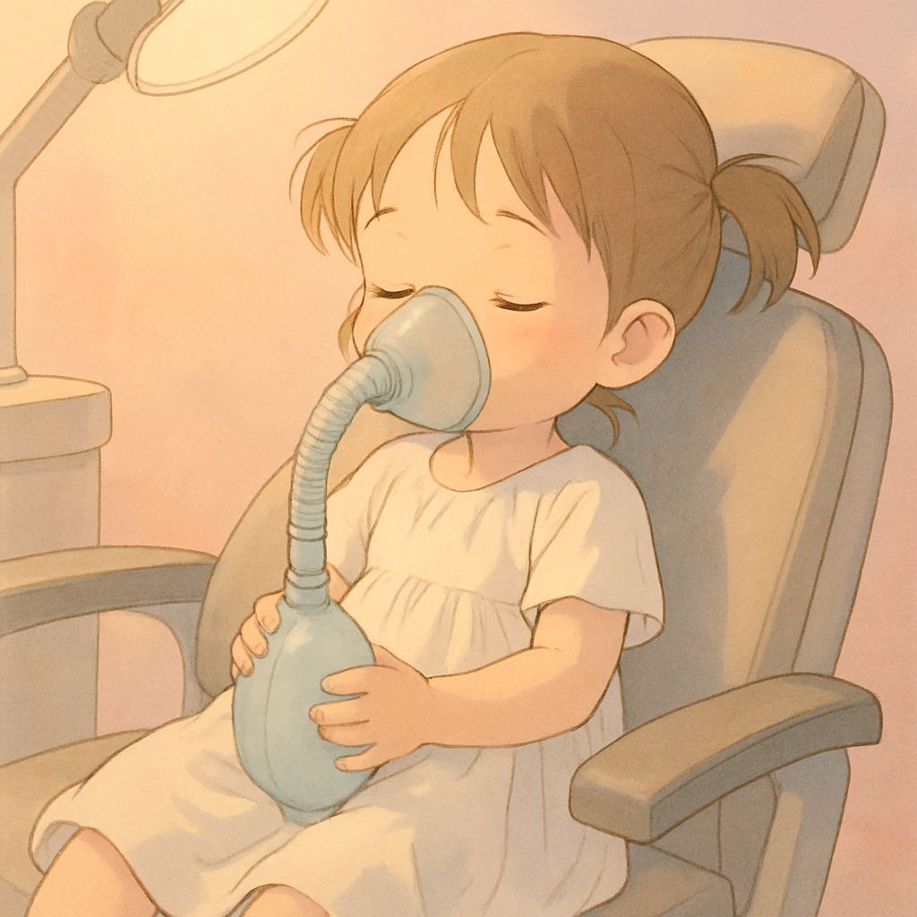 Anime-Style Baby Girl in Dentist Chair: Soothing Pastel Drea...