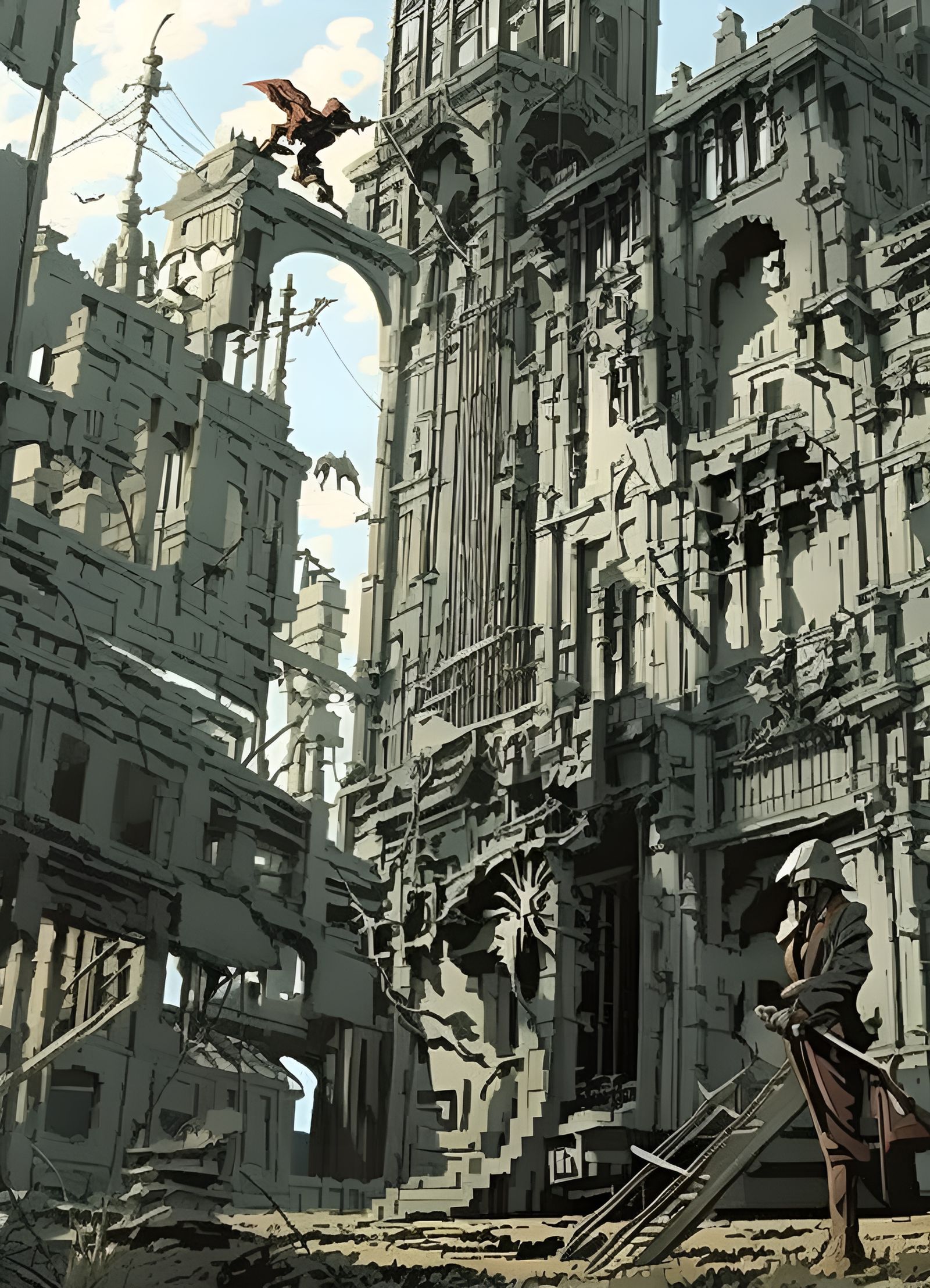 Clocktower Exploding in Paint, Anime Style