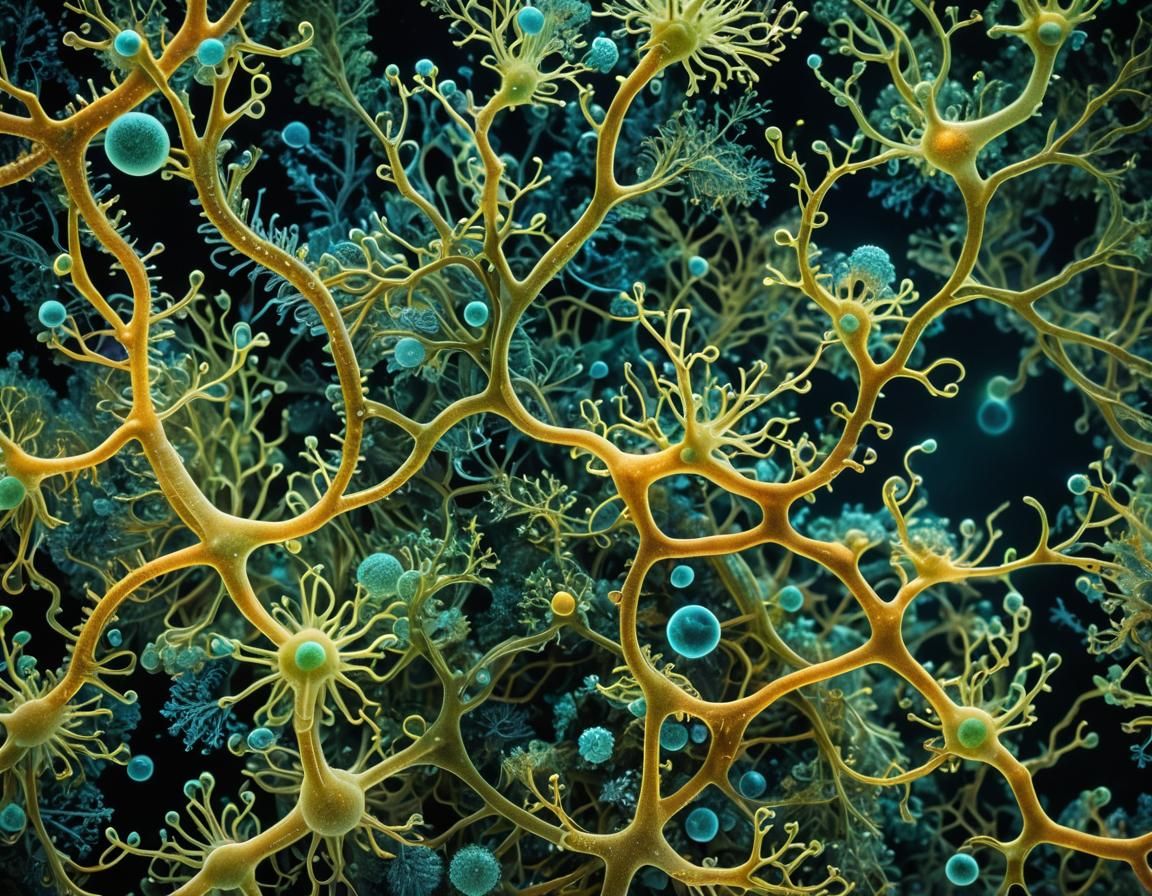 Surreal Microbiology Art: Bioluminescent Microorganism Close...