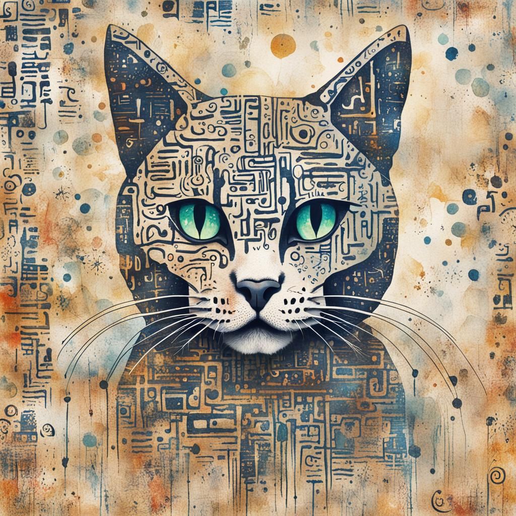 Whimsical Typographic Symbolic Cat Image