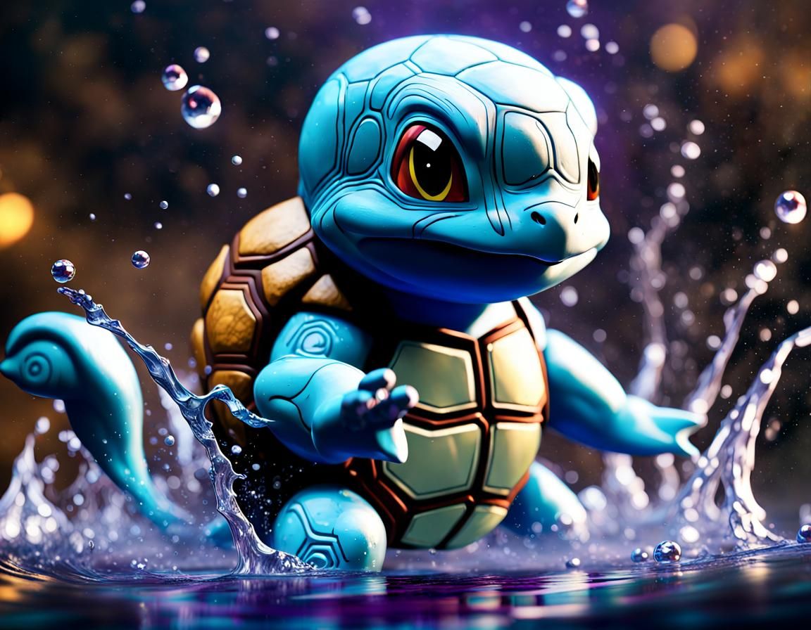 Water-Bender Squirtle: Dark Fantasy Concept Art