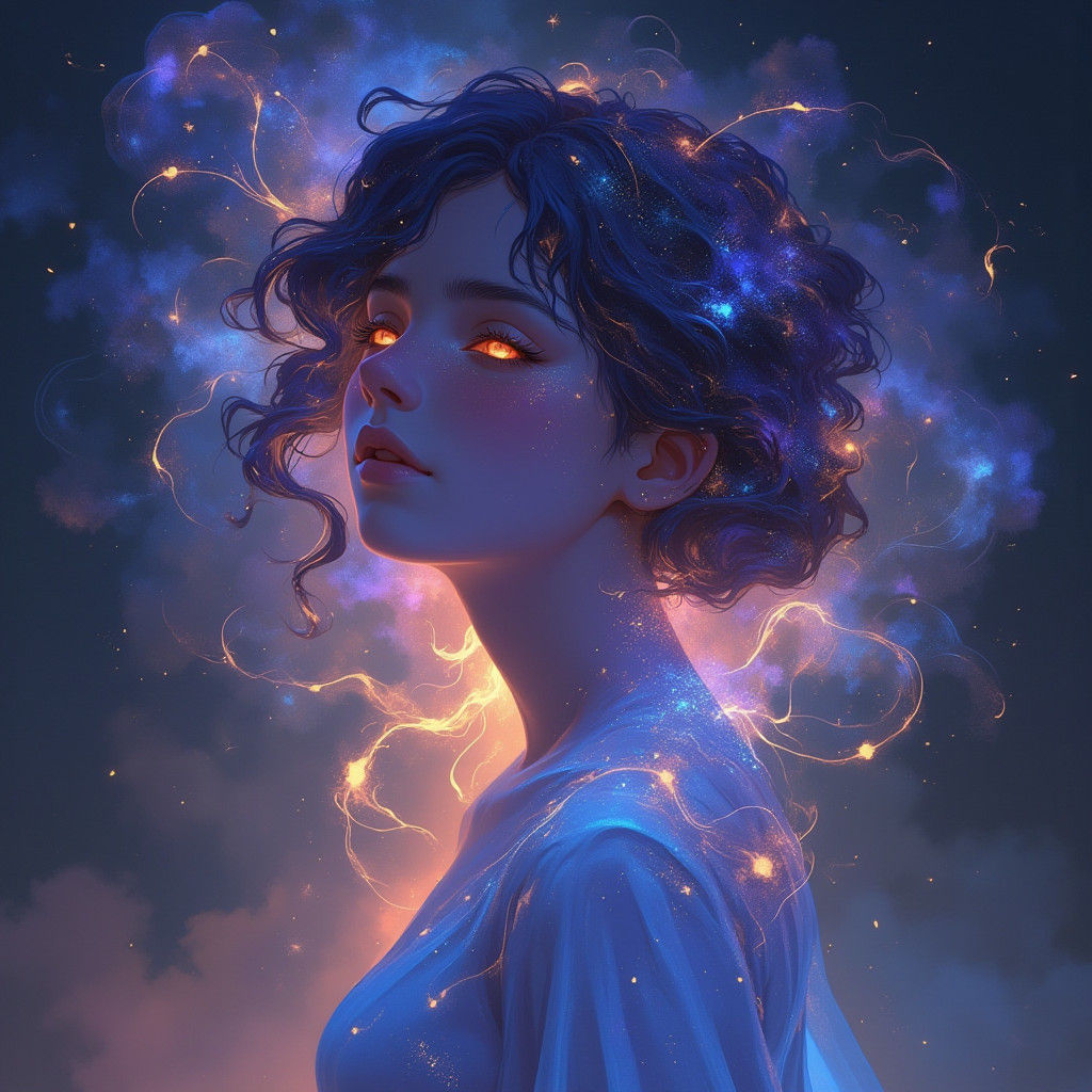 Ethereal Girl Dissolving into Space as Digital Art