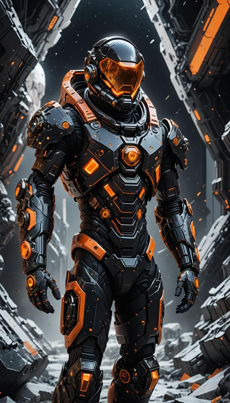 Biomechanical Astronaut Among White Crystals: Digital Matte ...