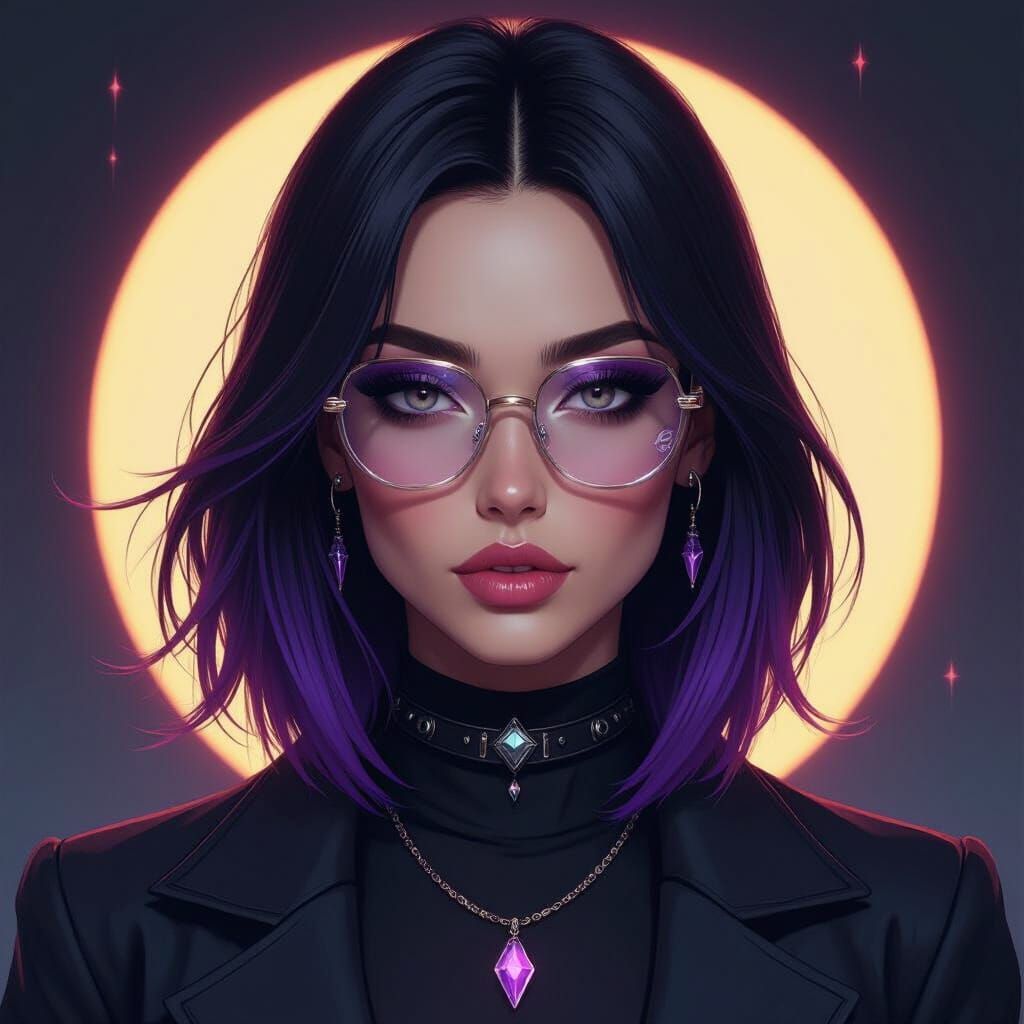 Rebellious Figure with Crystal Aura in Futuristic Style