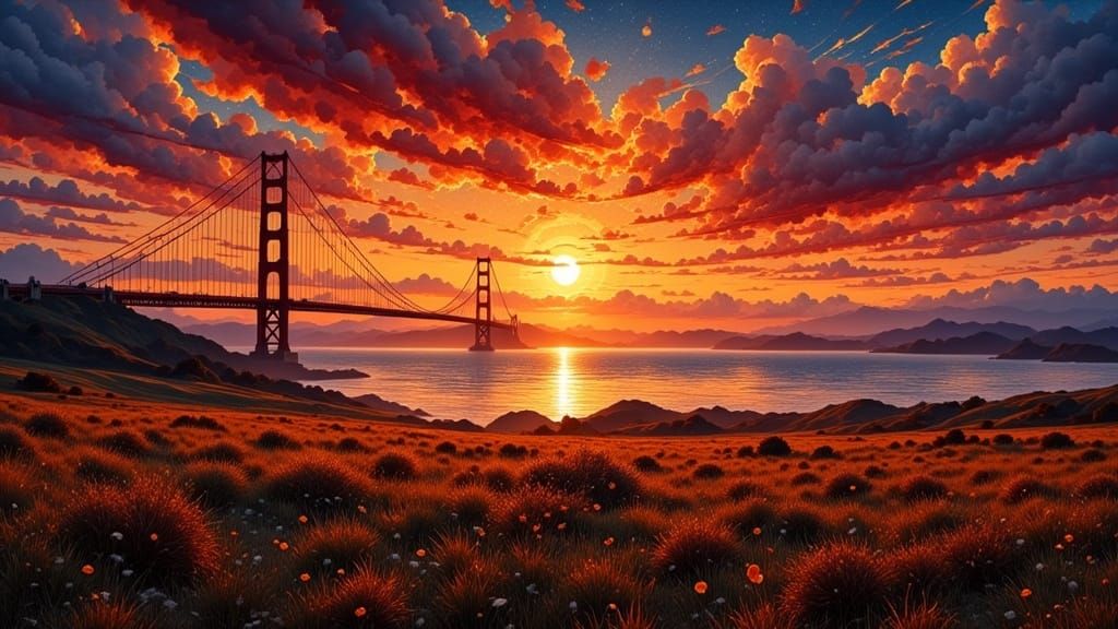 Golden Gate Bridge at Sunset as Matte Painting