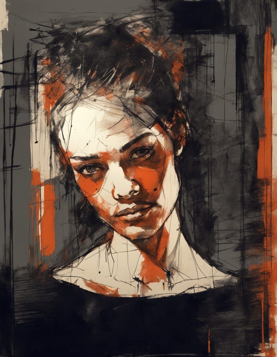 Haunting Line Art Portrait in the Manner of Guy Denning