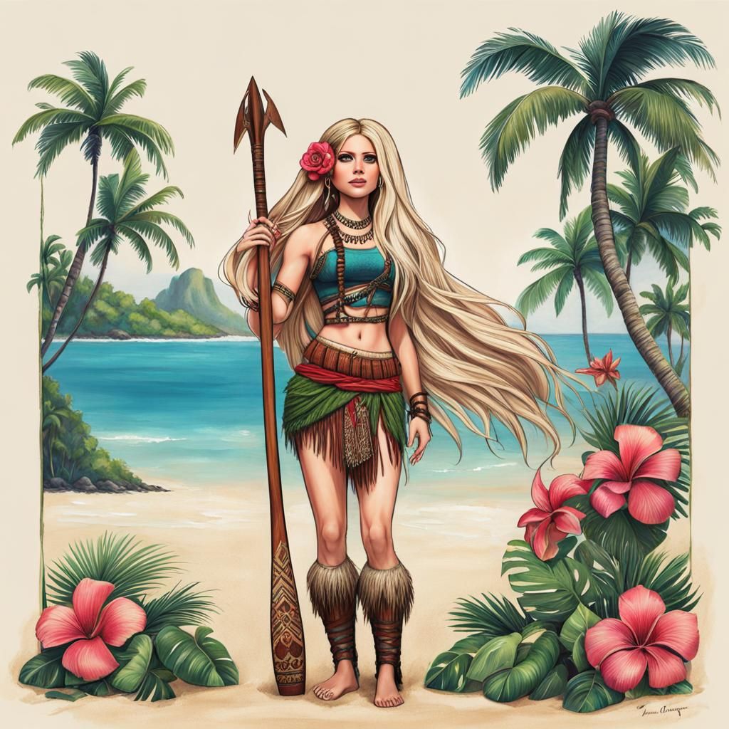 Hyperrealistic Avril Lavigne as Moana Portrait