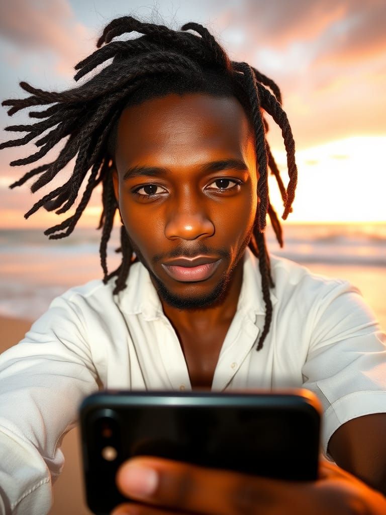 Man's Beach Selfie at Sunset