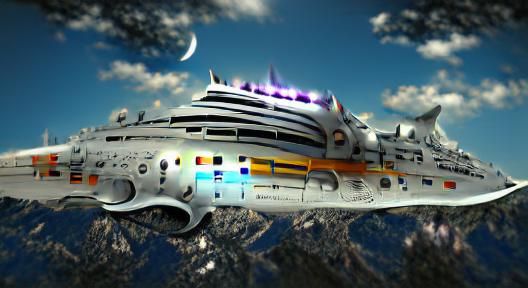 Futuristic Space Cruise Ship in Filmic Rendering