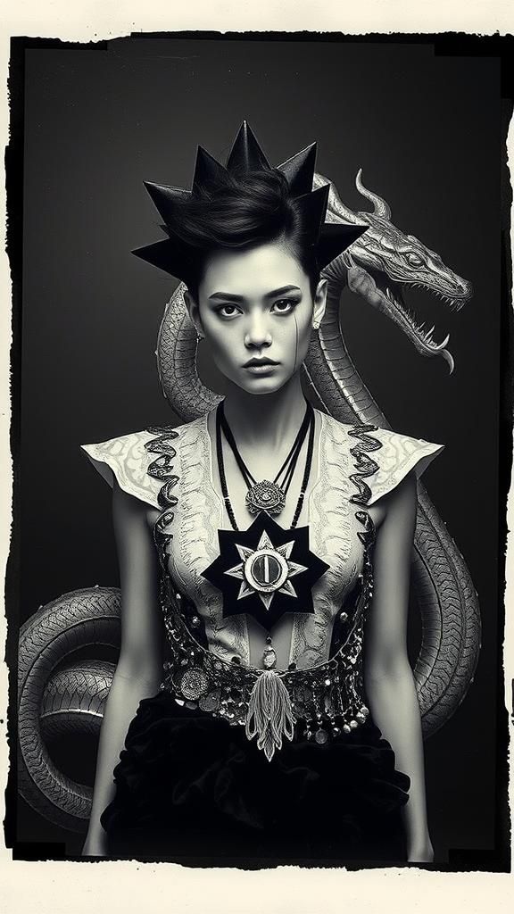 Mystical Figure: Serpent Gods in Dada Photogram Style