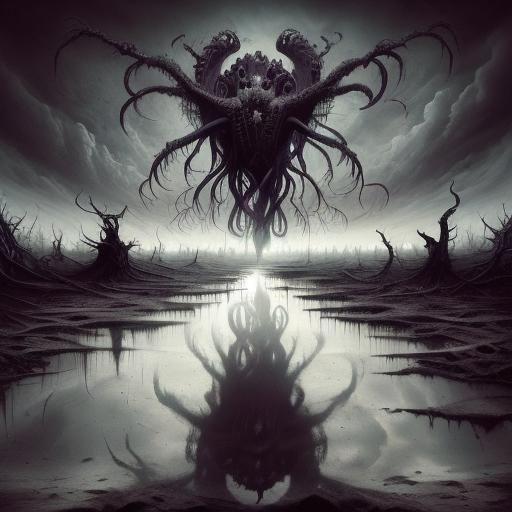 Lovecraftian Beast Emerges in Dark Fantasy Style