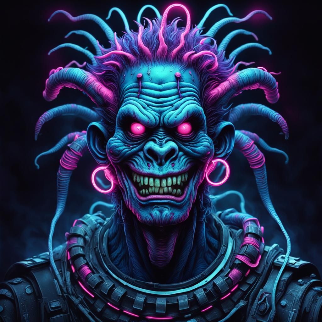 Neon Cyberpunk Horror Creature